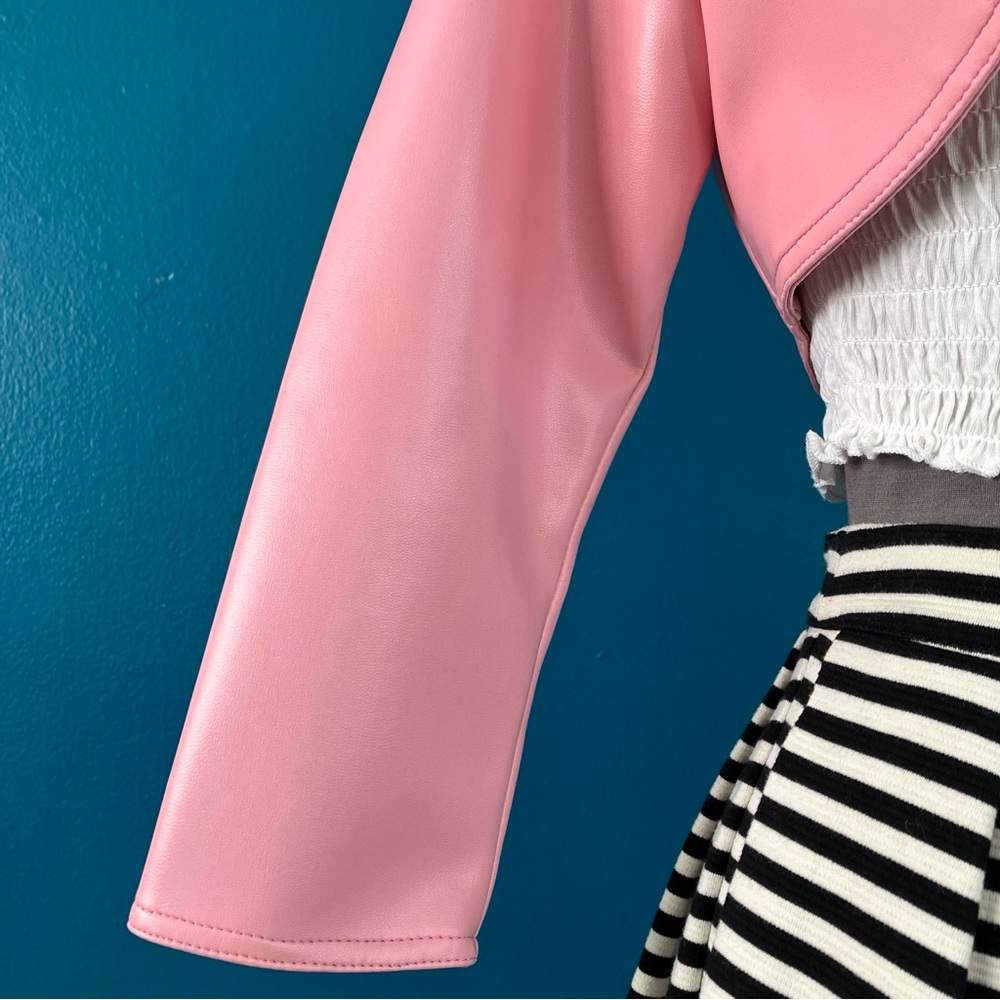 Pinup Couture Pink Vegan Leather Motorcycle Jacket Cropped Bolero Size XS - Picture 10 of 16